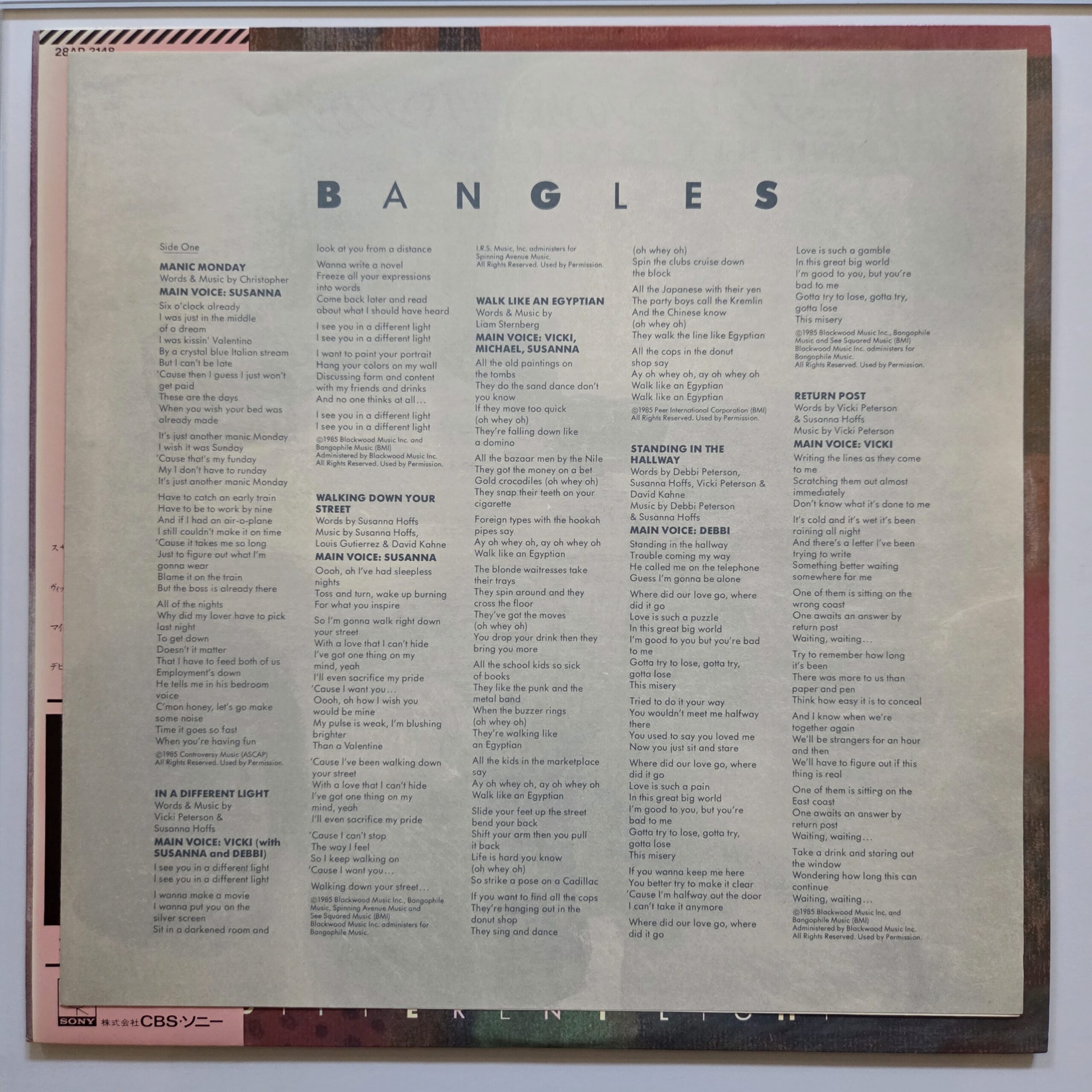 Bangles – Different Light Japan First Press LP 28AP 3148 - obrazek 4